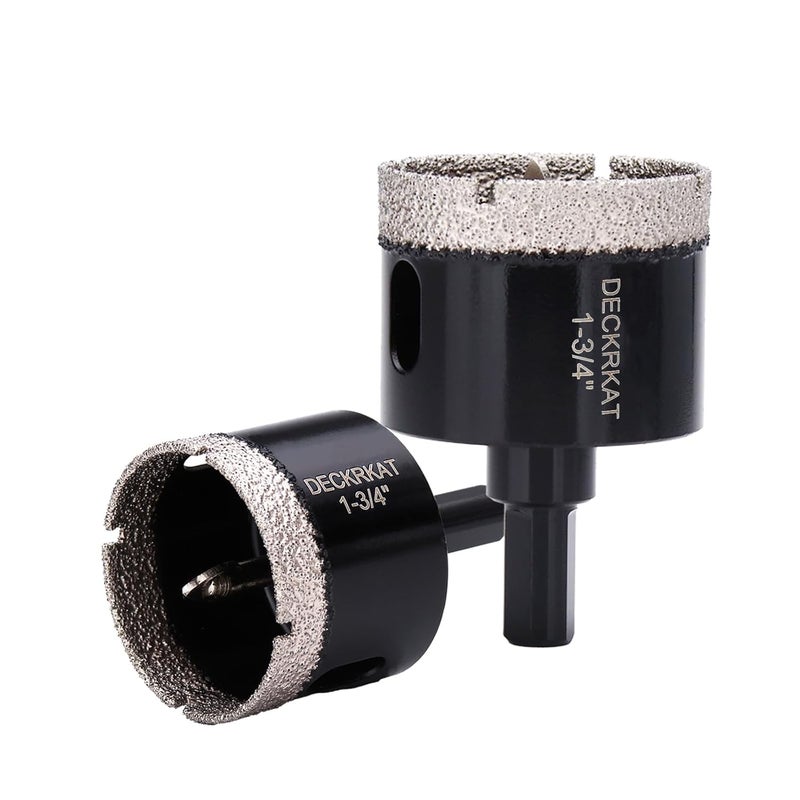 DECKRKAT 1-3/4 Inch Diamond Hole-Saw Bits with Pilot Drill Bit - 2pc 1-3/4" Diamond Tipped Tile Hole Saws with Guiding Bit Accurate Drilling for Porcelain Tile Ceramic Pottery Granite Stone Glass Bottles 45mm - Image 1